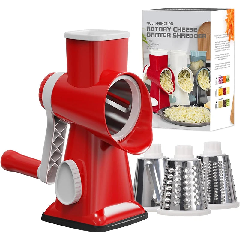 3 in 1 Rotary Cheese Grater Versatile Manual Vegetable Slicer Peanut Nuts Grinder